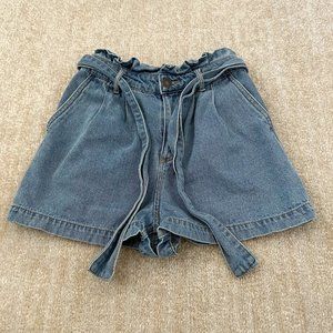 Forever 21 High Rise Belted Denim Shorts XS Blue